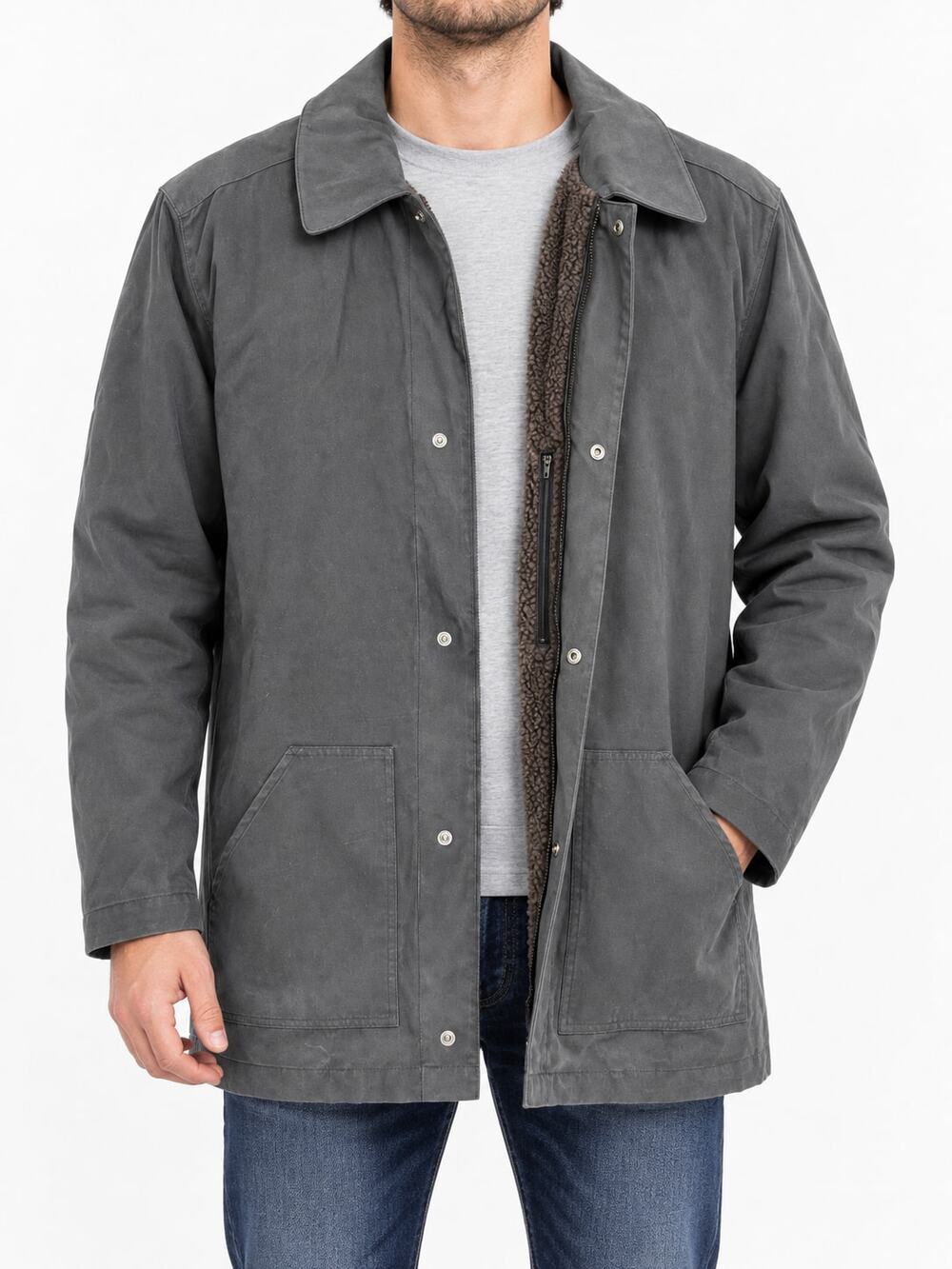 London Fog Manhattan Men's Charcoal Gray Fleece-Lined Jacket Size M Full Zip